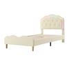Bedroom Bed Upholstered Running Light Effect Higher Feet Without Mattress Wavy Headboard Apartment Furniture Changing LED Strip Sleep Faux Leather