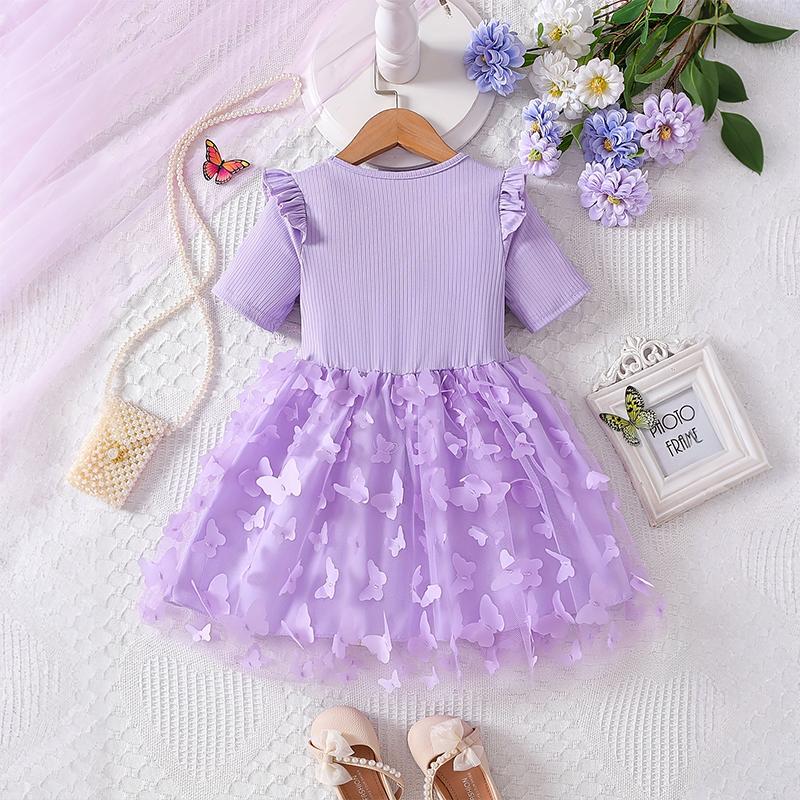 Girls Butterfly Tulle Dress, Case printing,Cute Princess Party Dress with Bow, Short Sleeve Summer Dress for Little Girls