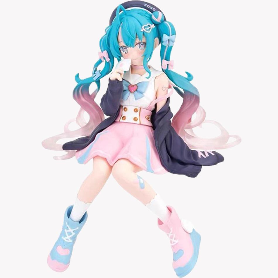 New Hatsune Miku Anime Figure Toys Cute Sitting Position PVC Action Figurine Cartoon Model Doll
