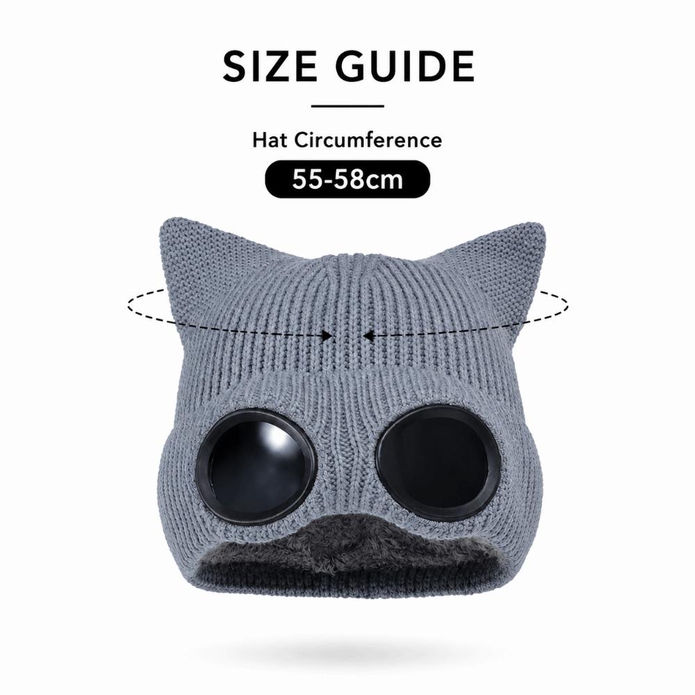 Plush Lining Winter Beanie Windproof Skullies Hat Fashion Knitted Goggles Hat for Women