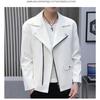 Men S Short Loose Long Sleeve Turn Down Collar Zipper White Casual Jacket