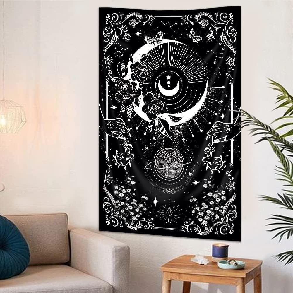 VIKAMA Gothic Vertical Tapestry Moon Tarot Aesthetic Mystical Celestial Body Bedroom Living Room Hanging Cloth Home Decor