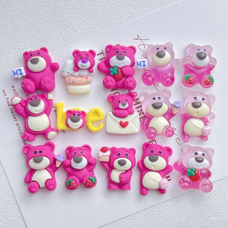 Cute Strawberry Bear Resin Accessories Cream Jelly Diy Phone Case Water Bottle Charm Car Sticker