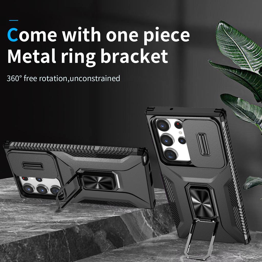 For Samsung Galaxy S23 Ultra Case Camshield Kickstand TPU+PC Anti-Slip Phone Cover