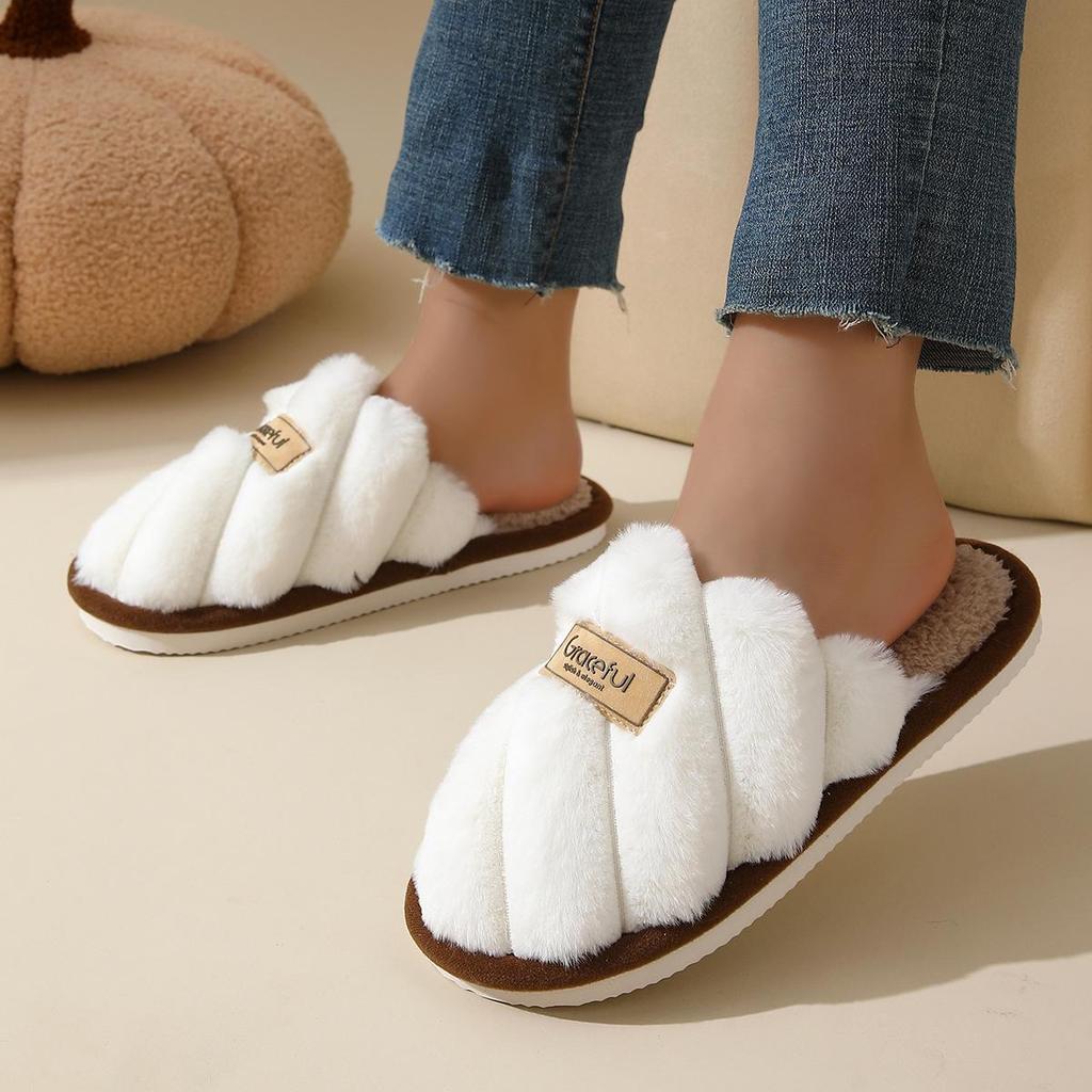 Women's Fuzzy Fluffy Indoor Slippers - Non-Slip, Thick-Soled, Autumn/Winter Warm Cotton