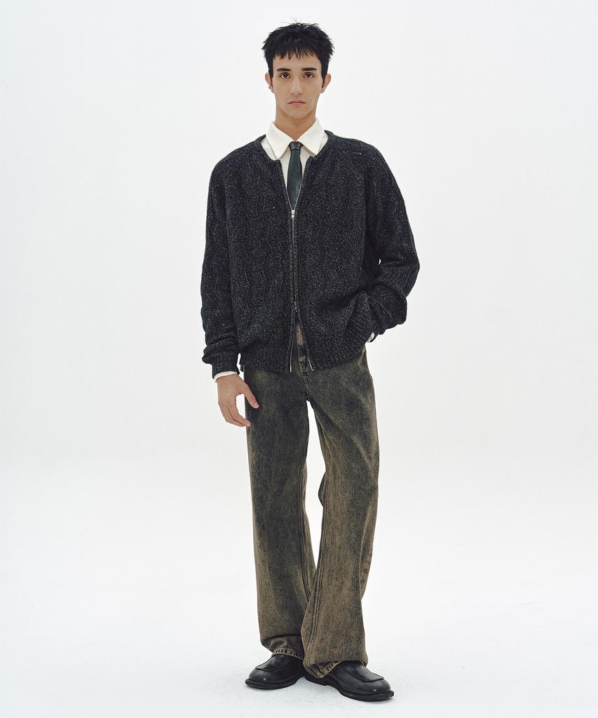 MMIC Wavy Zip Cardigan (Black)