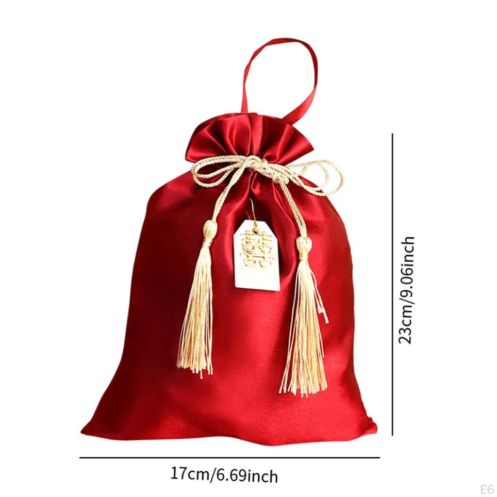 10 Pieces Red Drawstring Bags for Wedding Treats, Satin Goodies Pouches