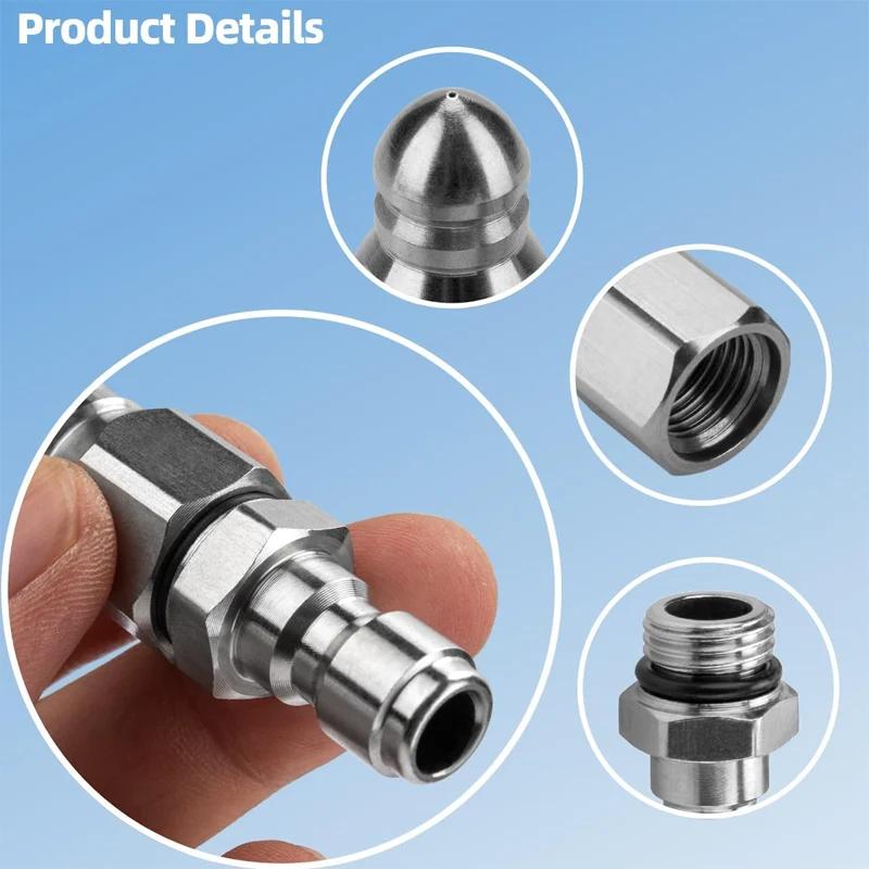Pressure Washer Sewer Jetter Nozzle Pressure Drain Jetter Hose Nozzle 1/4" Quick Connector 5000 PSI Stainless Steel