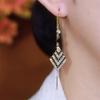 Elegant Black And White Rhombus Full Diamond Earrings Luxury Long Drop Ear Threads Slimming Face Fashion Versatile Ear Accessories
