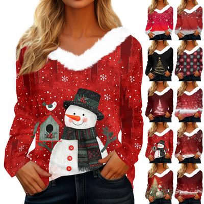 Langarmshirts für Damen, süße Oberteile, Weihnachtsdrucke, T-Shirts, Blusen, lässig, Übergröße, Basic-Oberteile, Pullover