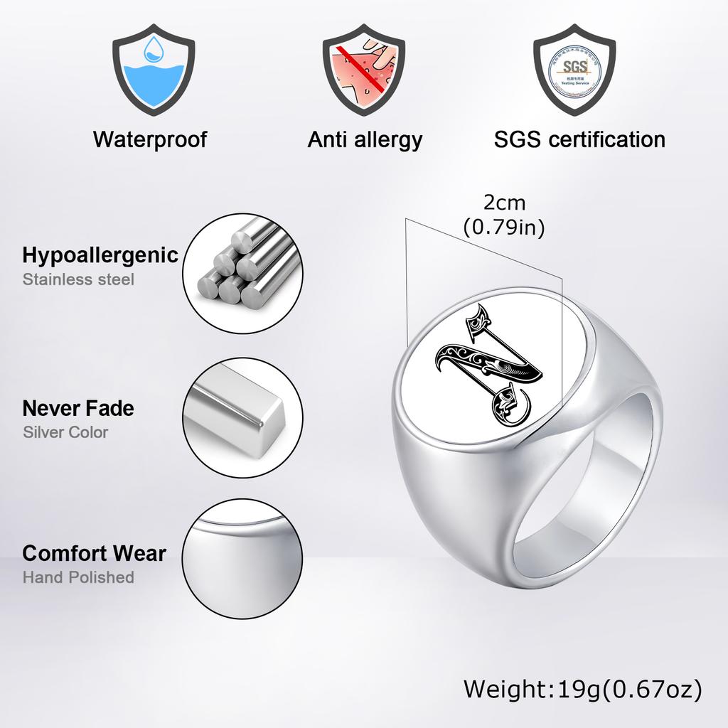Vnox Personalized Retro Initials Signet Ring for Men, 20mm Wide Band Rings Stainless Steel Letters Custom Jewelry Gifts for Him