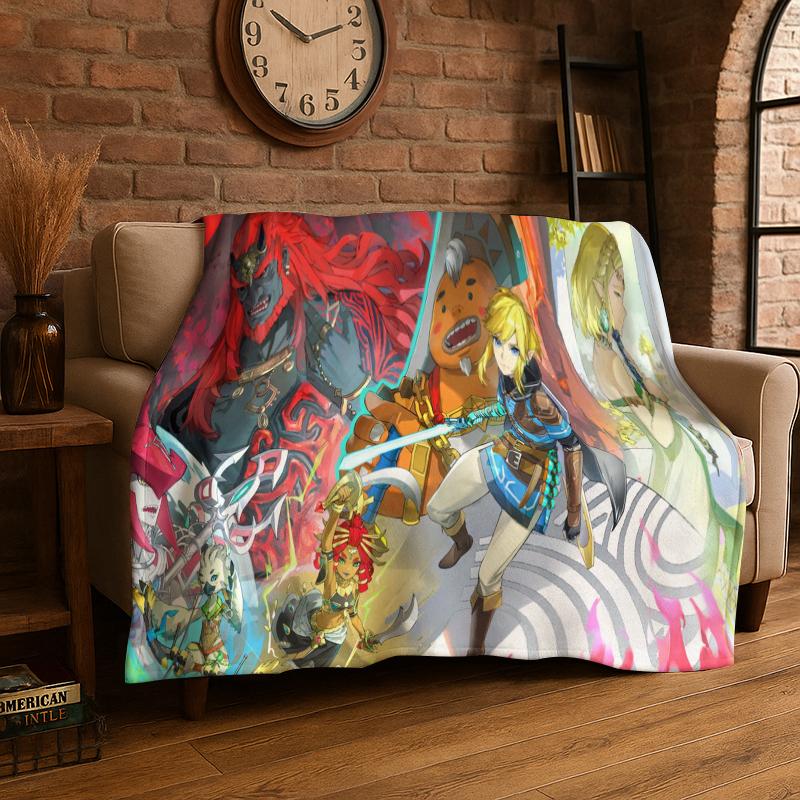 Classic Game Z-Zelda Cartoon Link Flannel Blanket Soft Warm Throw Blanket for Bedroom Living Room Bed Travel Camping Picnic