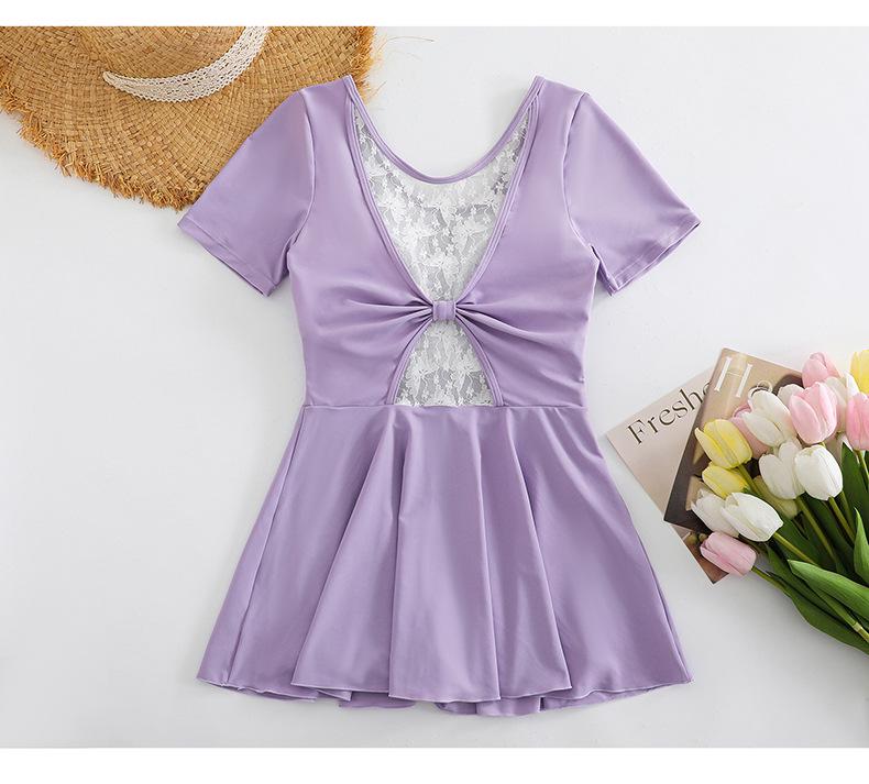 Women's 2026 New Style One-Piece Swimsuit: Elegant, Conservative, Tummy-Covering, Slimming, Pure Color, Sexy Swimwear for Hot Springs