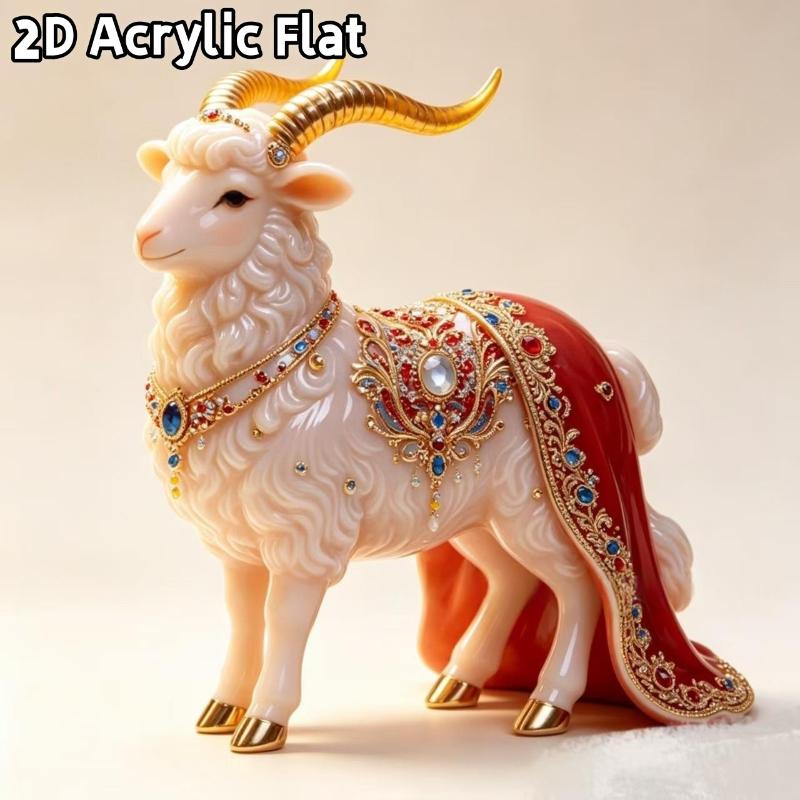 2D Flat Acrylic Christmas Hanging Pendant Red Gold Chinese Zodiac Goat Xmas Tree Ornament New Year Car Pendant