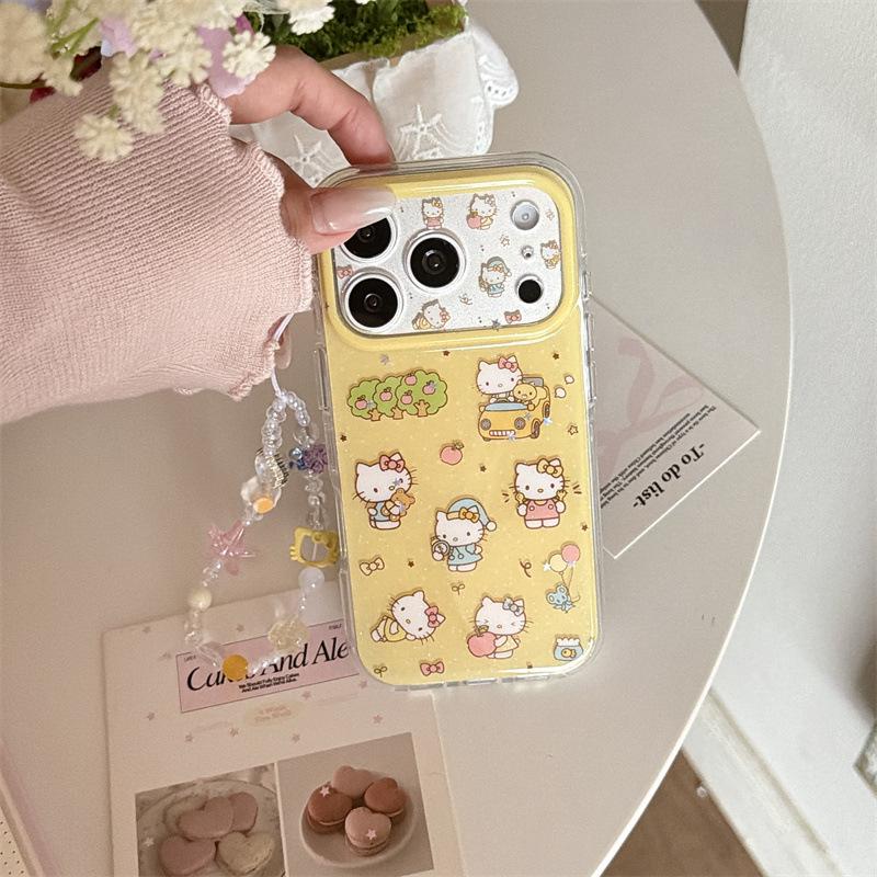 High-End Cartoon Cats Yellow Background iPhone 17/16 Pro Max/15 Pro Case