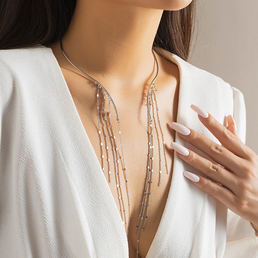 Simplicity Tassel Opening Choker Neck Fashion Chain Necklace New Imitation Pearl Pendant