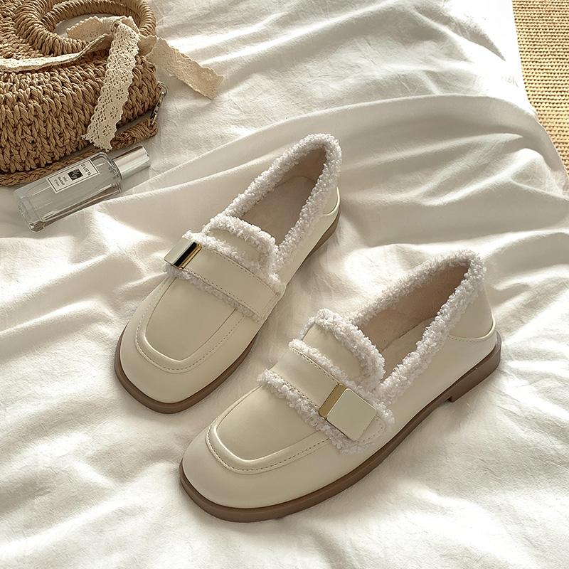 

Зимние Новые Плоские Хлопковые Ботинки Женские Круглый Носок Глубокий Вырез Металлическая Пряжка Ремня Мягкая Подошва Противоскользящие Износостойкие Низкие Ботинки 40 бежевый