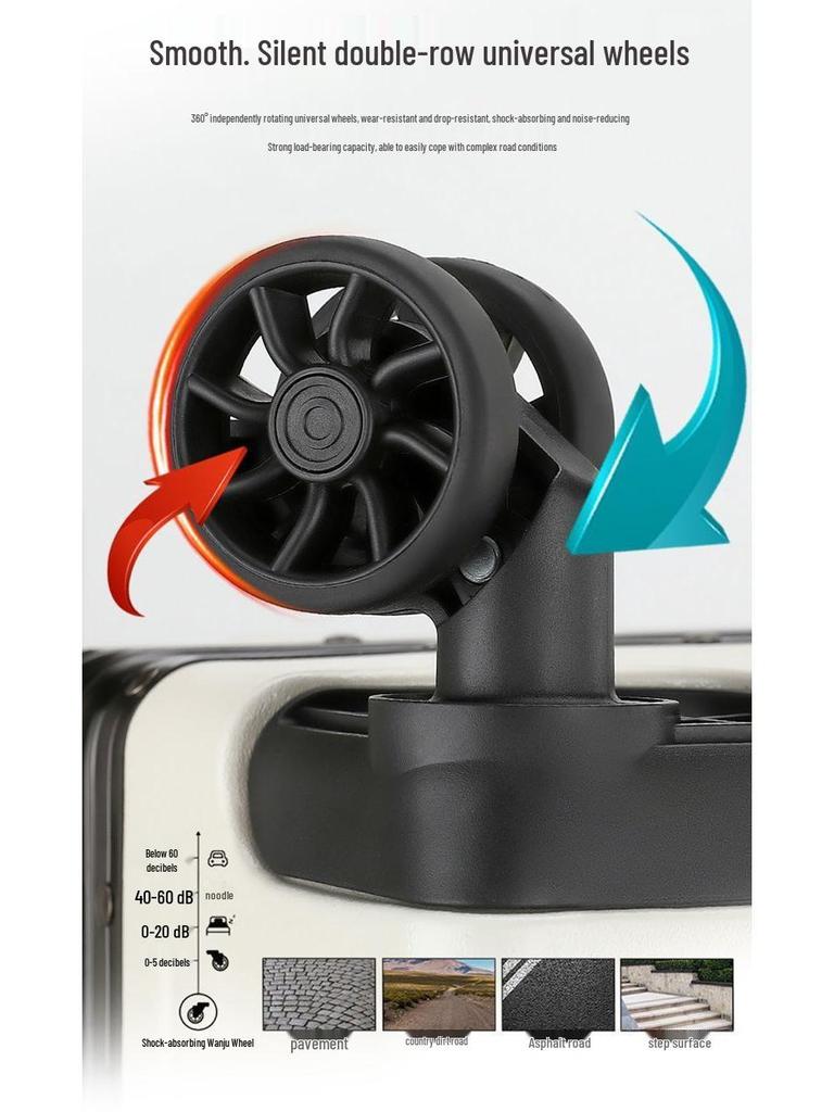 Durable Aluminum Trolley Suitcase with Silent Wheels, Large Capacity, Combination Lock - Ideal for Men, Women, and Students