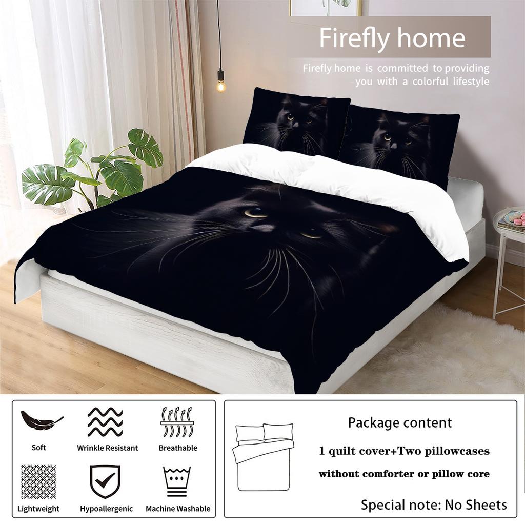 3pcs Bedding Set Black Cat 3D Printed Cozy Soft Duvet Cover King Queen Twin Size Birthday Gift for Home Adult Bedroom Decoration