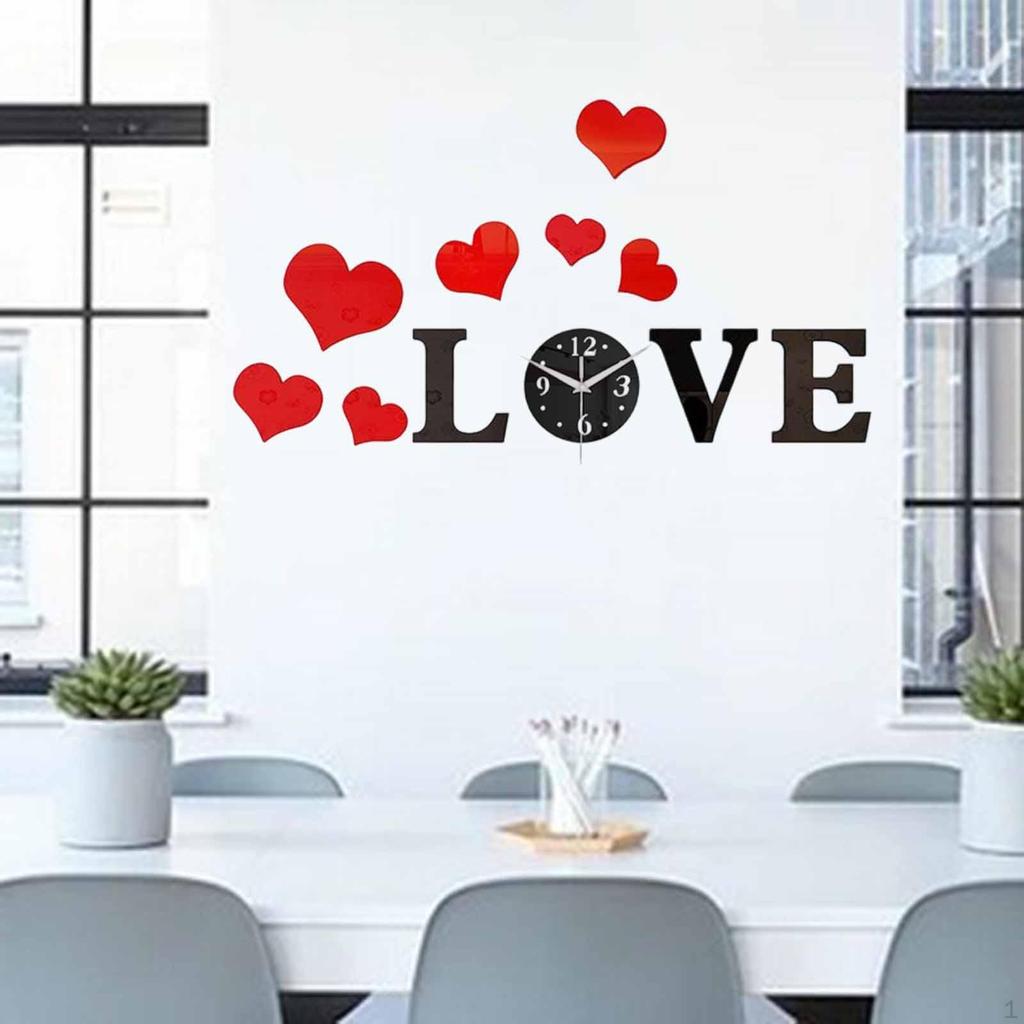 Liebesherz Wanduhr Aufkleber DIY Abziehbild Dekorativ Praktisch Robust Leise Heimdeko für