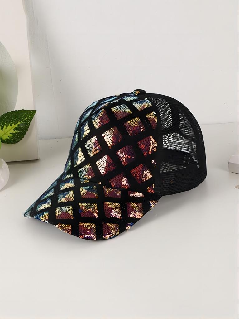 Summer Shade Breathable Mesh Baseball Cap Fashion Classic Square Sequin Sponge Top Cap Suitable for Outdoor Travel