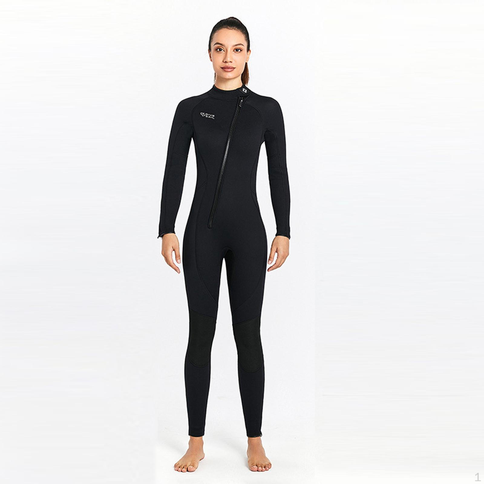 

3mm Neoprene Wetsuit Full Body UV Diving Suit Adults Front Zipper Long Sleeve for WOMEN Black M