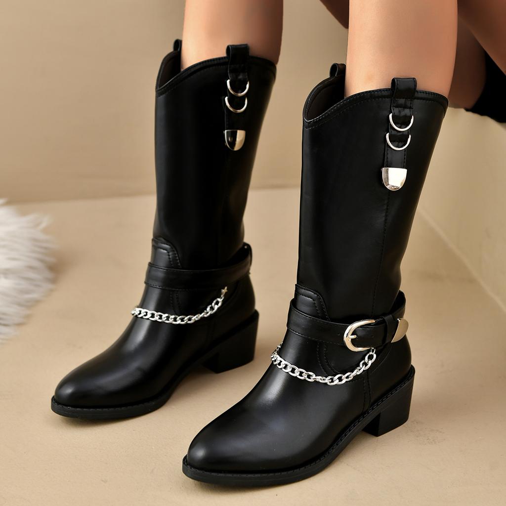 Fashion Retro Cowboy Women Boots Outdoor Western Mid Calf Boots Women Slip on Winter Knight Boots Plus Size Comfortable Shoes for Women