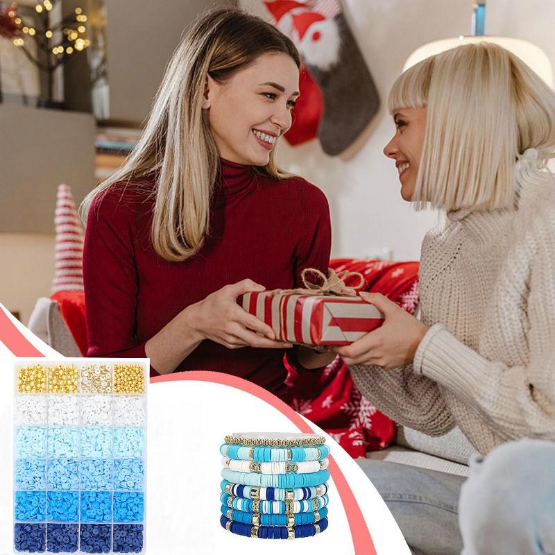 Sada na výrobu náramku z modrých hliněných korálků Ploché hliněné korálky a zlaté distanční korálky pro výrobu šperků DIY Náramky přátelství Řemesla
