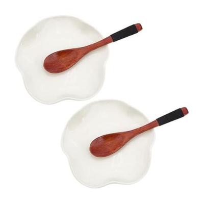 Set aus 2 Keramik-Löffelablagen für den Herd, Einzigartiger blumenförmiger Löffelhalter für Küchenutensilien, Pfannenwender, Zangen, Weiß, 130 mm breit, 125 mm lang,