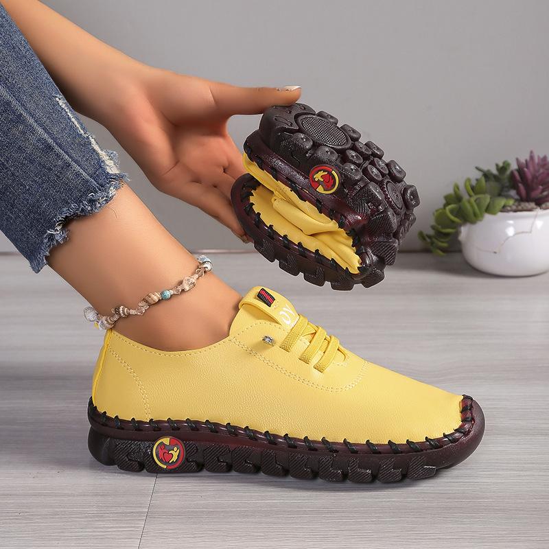New Stitching Rubber Sole Single Shoes Women Soft Bottom Soft Leather Mom Shoes Large Size 35-45 Women's Shoes