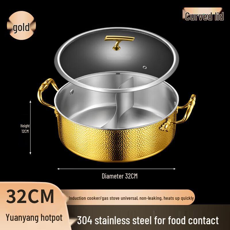 FATTBAO 304 Stainless Steel Hammered Hot Pot with Glass Lid