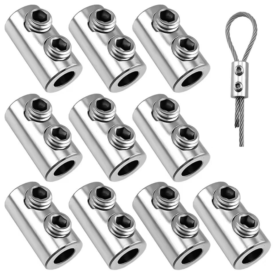 10/120pcs Stainless Steel Wire Rope Cable Clamp Waterproof Metal Copper Fixed Clips Cable Crimp Ring Sling Fastener Accessories