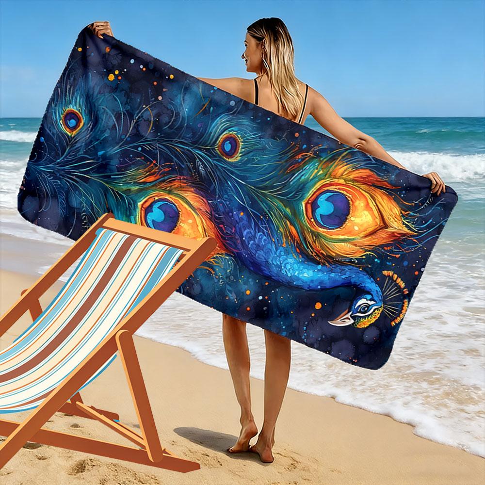 Majestic Peacock Feather Design A must-have beach towel for beach travel