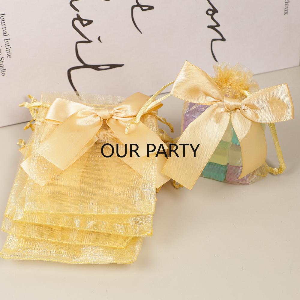 

10Pcs Sweet Bow Organza Gift Drawstring Bag Candy Cookie Jewelry Packing Bags for Kids Girl Baby Shower Wedding Party Decor 9x12cm