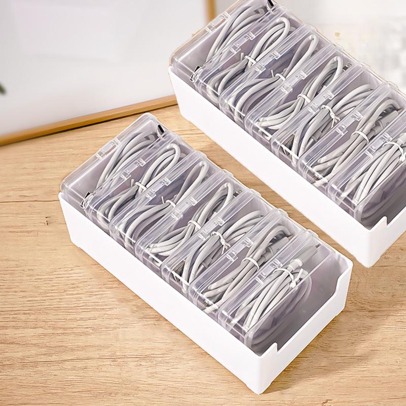1/2pc Data Cable Storage Box 7 Small Compartment Boxes Daily Office Supplies Sundries Charging Cord Cable Organizer Desktop Box