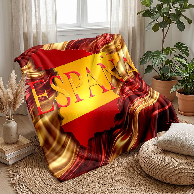 Spain Football Printed Flannel Blanket Skin Friendly Warm Decorative Throw for Indoor Couch Bed Daily Use