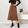 Women's Corduroy Skirt Single Breasted High Waisted Long Skirt