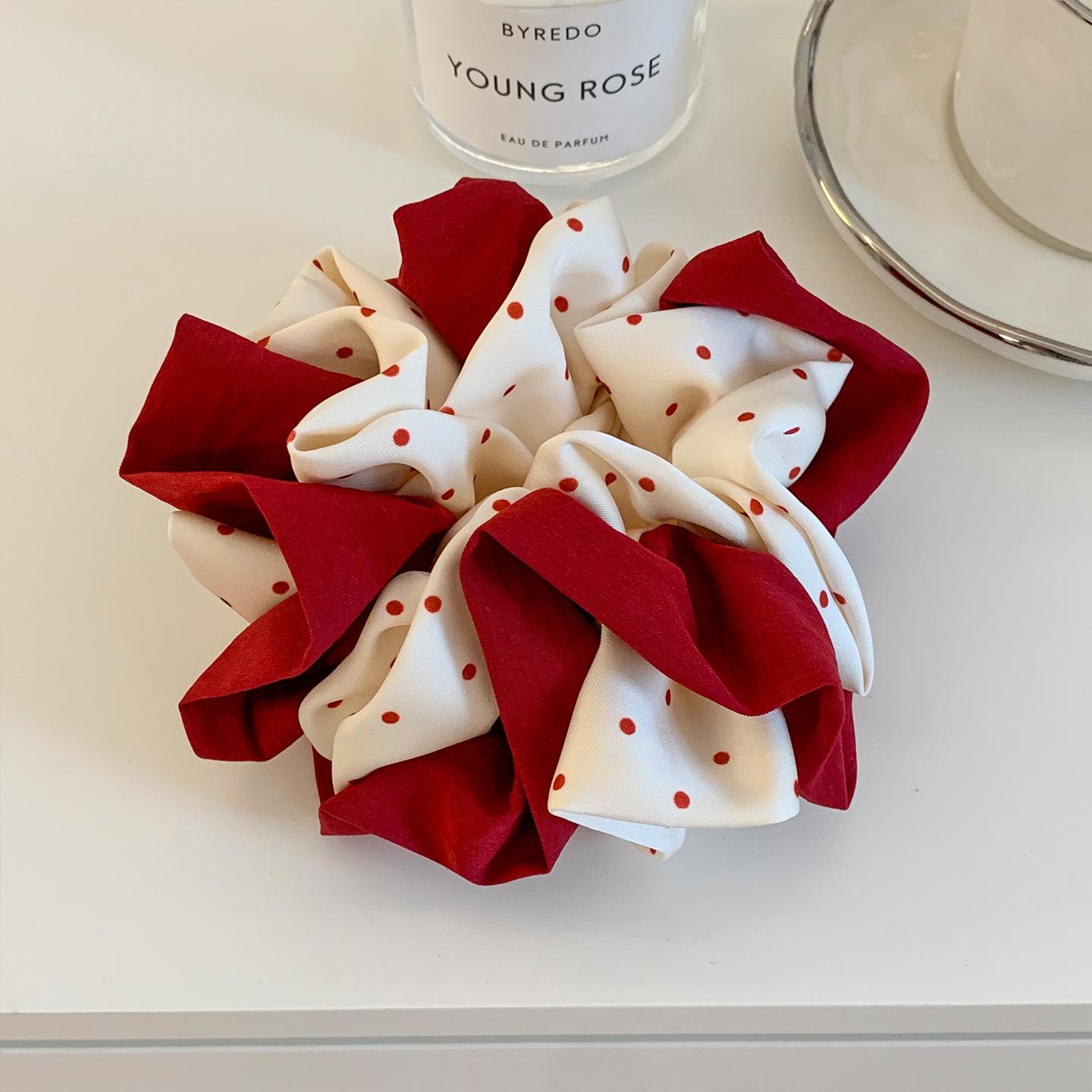 

Korean Red Polka Dot Oversize Scrunchie for Women – Lazy Bun Style Hair Tie Accessory красный