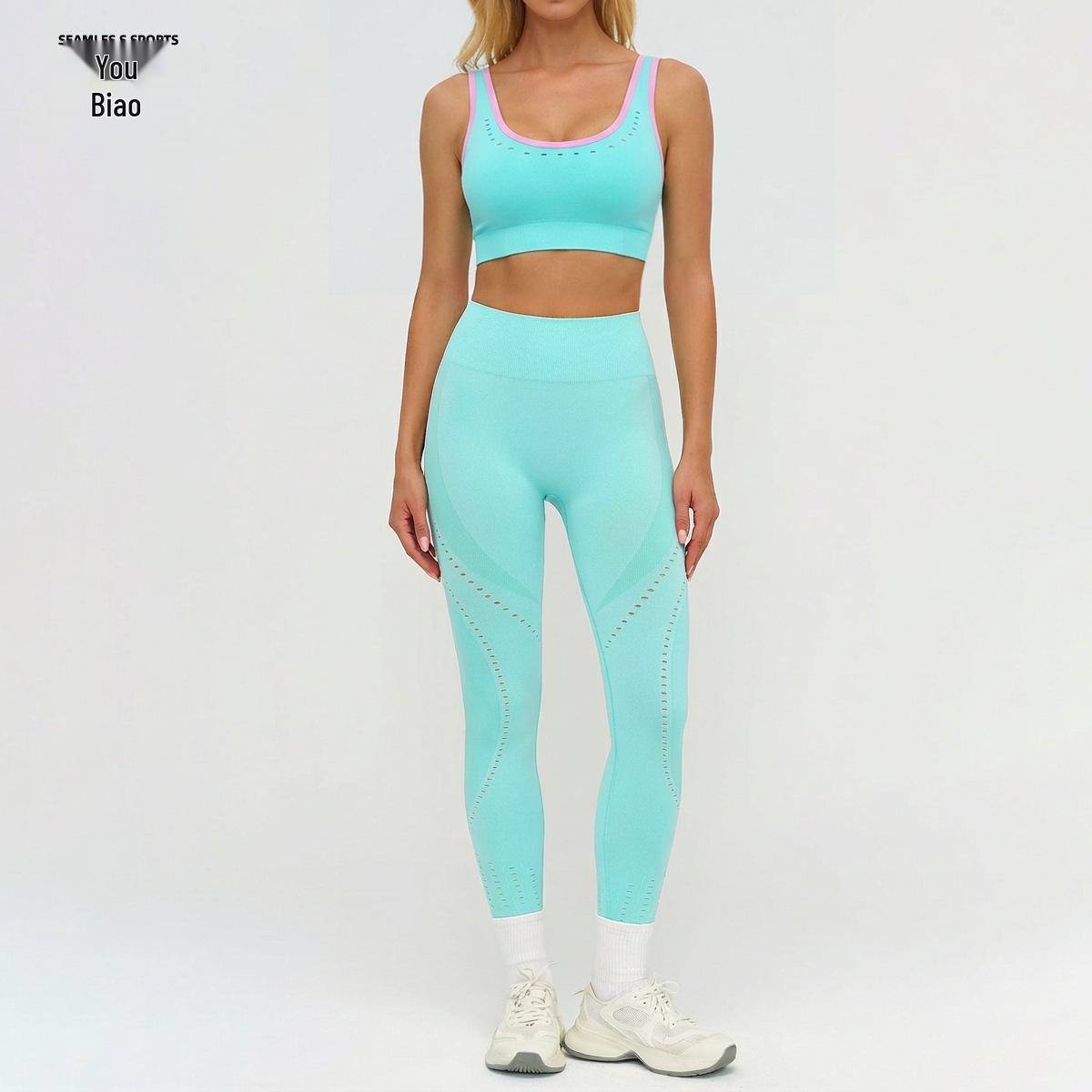 

Tight High-Waist Butt-Lifting Yoga Set for Women – Two-Piece Sports Top and Pants L (Set) небо синє кольору