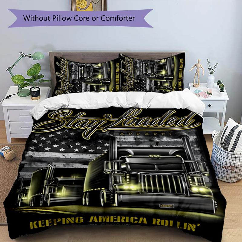 Truck Driver 3pcs Bedding Set Duvet Cover Closure Includes 1 Duvet Cover & 2 Pillowcases for All Seasons Bedroom Home Dorm Decor