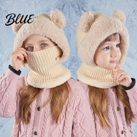 Soft Polyester Winter Thermal Plush Warmer for with Neck Hat Knitted Kids Adults Lined Fleece