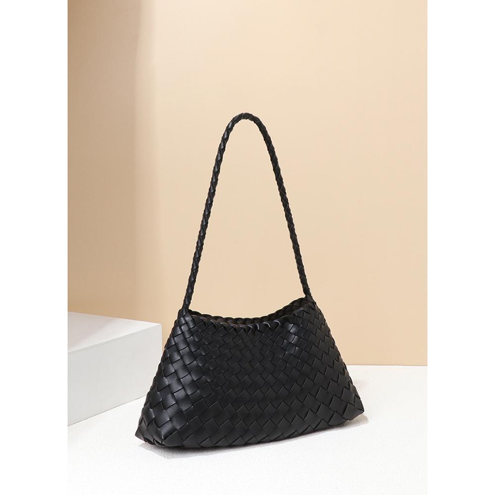 Handcrafted Woven Shoulder Crossbody Bag Simple Casual Ladies Handbag Underarm Bag Fashion Crescent Soft PU Leather Handbag