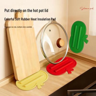 No-Drill Multi-functional Apple Silicone Pot Lid and Draining Mat for Kitchen Counter and Stove, Non-slip Soft Rubber.