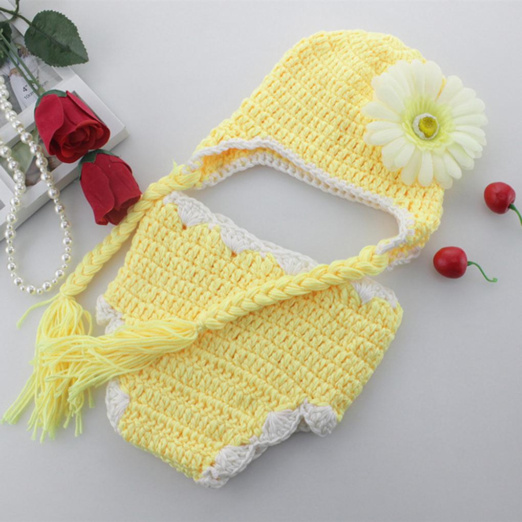 Newborn Photography Props Infant Costume Outfit with Flower Headband Baby Girl Fotografia Crochet Costumes