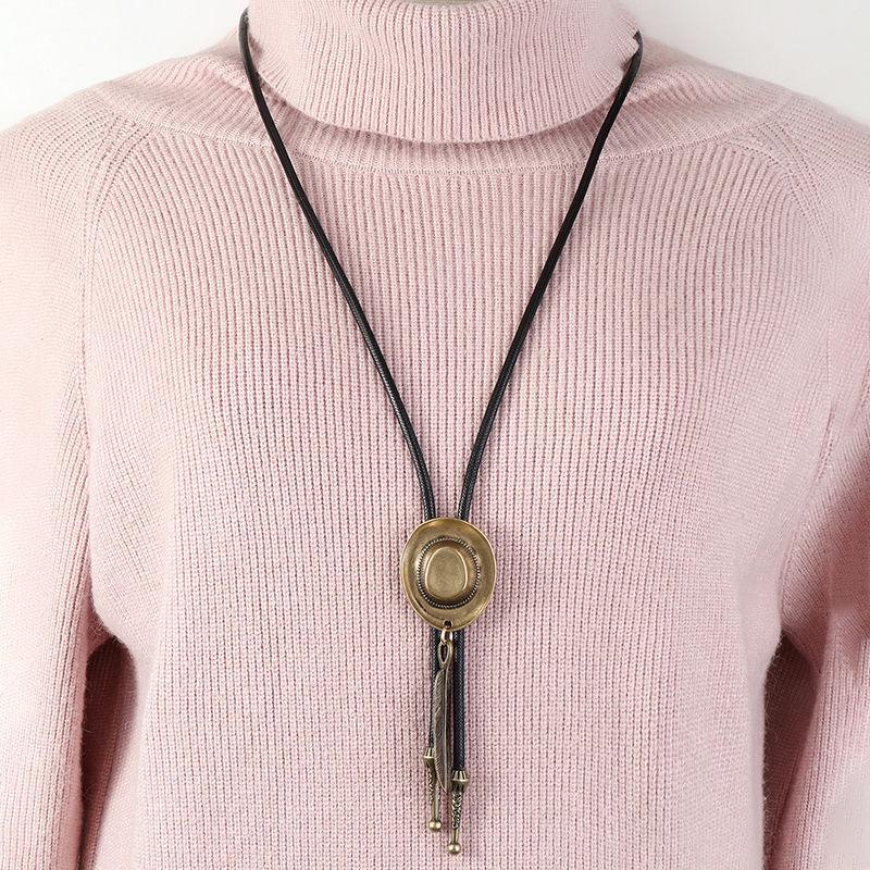 Turquoise Cowboy Bolo Tie Wax Rope Necklace for Men and Women