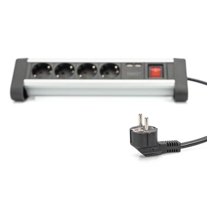 Digitus da-70614, indoor, 1.5 m, 4 ac outlet(s), black,silver, aluminium, 110 - 240 v