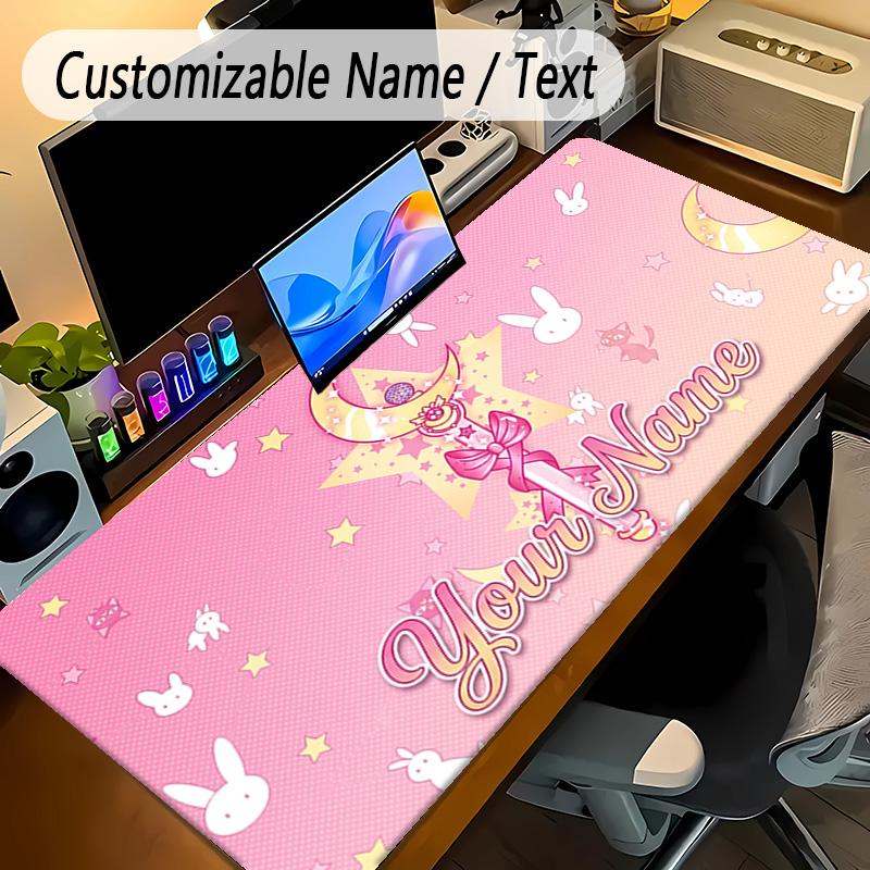 Large Mouse PadSailor Moon Custom Name Text Personalized Desk Mat Non Slip Gaming Pad