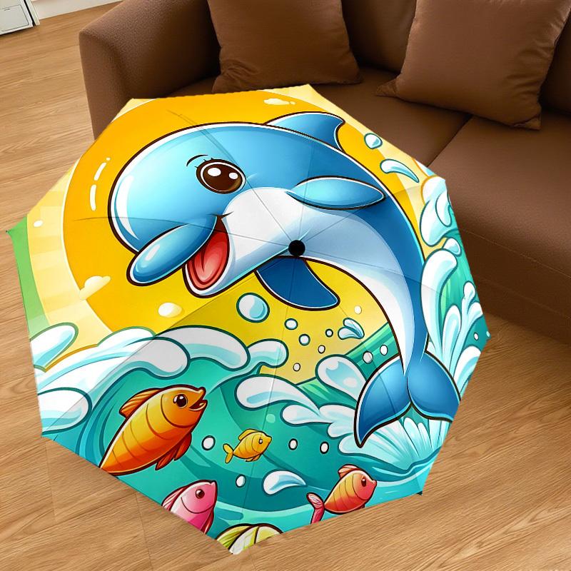 1PC Dolphin Ocean Automatic Open/Close Umbrella with Windproof, 8-Rib Sturdy Canopy, Durable Ribs, Fashionable Design, Outdoor Accessory, Fun Prin, Ho