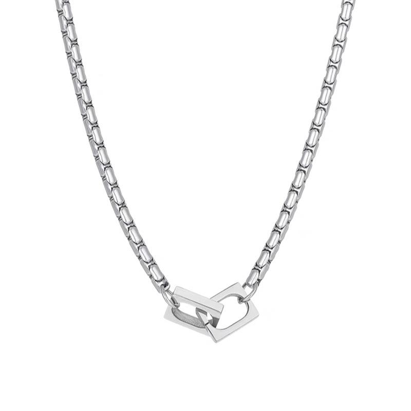 Minimalist Square-ring Interlocking Necklace - Titanium and Steel - Unique and Versatile, Retro and High-end, Trendy Collar Chain
