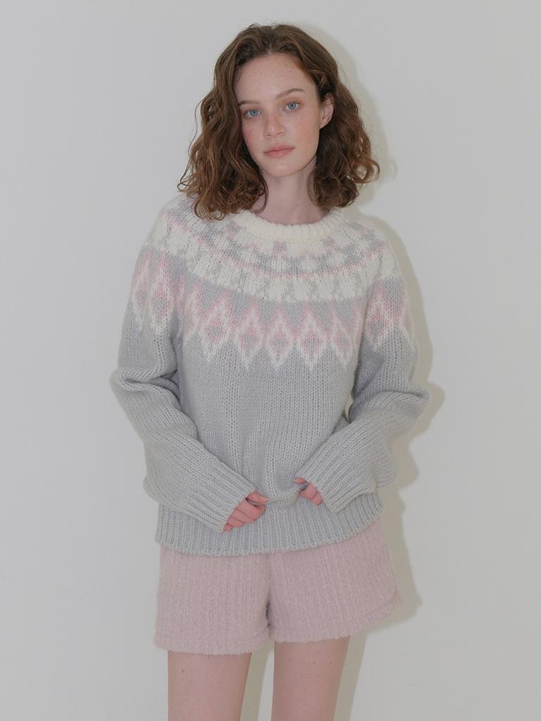 Etmont Nordic Round Knit Pullover, Light Gray